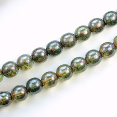 Czech Pressed Glass Bead - Smooth Round 08MM LUMI COATED GREEN
