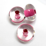 Plastic Bead - Color Lined Smooth Flat Round 12x20MM CRYSTAL PINK LINE