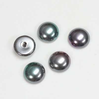 Glass Medium Dome Pearl Dipped Cabochon - Round 12MM BLACK TAHITI