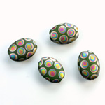 Pressed Glass Peacock Bead - Oval 14x10MM MATTE GREEN