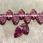 Czech Pressed Glass Engraved Pendant - Leaf 11x7MM AMETHYST