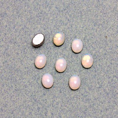 German Glass Medium Dome Foiled Cabochon - Oval 07x5MM WHITE PINFIRE OPAL