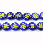 Glass Millefiori Bead - Flat Round 10x4MM BLUE WHITE YELLOW (36)