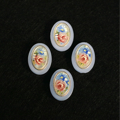 German Plastic Porcelain Decal Painting - Flowers (2051) Oval 18x13MM MATTE CRYSTAL ON MATTE LIGHT SAPPHIRE