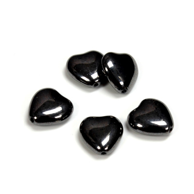 Czech Pressed Glass Bead - Smooth Heart 12x11MM HEMATITE