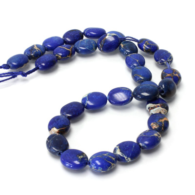 Gemstone Bead Smooth Lentil Oval 10x8MM SEA SEDIMENT JASPER DYED BLUE
