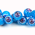 Glass Millefiori Bead - Round 12MM LT BLUE BLUE RED (06)