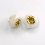 Glass Faceted Bead with Large Hole Gold Plated Center - Round 14x9MM CHALKWHITE