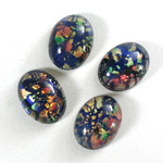 Glass Medium Dome Lampwork Cabochon - Oval 16x12MM BLACK OPAL (00374)