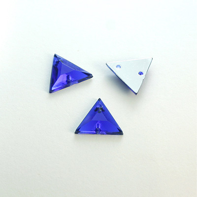 Plastic Flat Back 2-Hole Foiled Sew-On Stone - Triangle 13x13MM COBALT