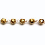 Linked Bead Chain Rosary Style with Glass Fire Polish Bead - Round 6MM GOLD-SILVER