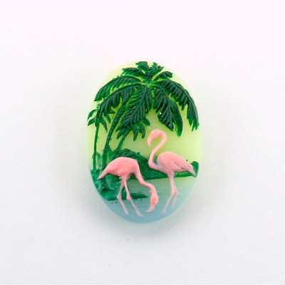 Plastic Cameo - Flamingo Oval 25x18MM MULTICOLOR