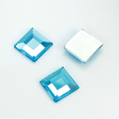 Plastic Flat Back Foiled Rose Cut Rhinestone - Square 12x12MM AQUA