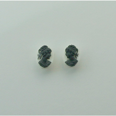 Plastic Cameo - Woman with Ponytail Oval 08x6MM BLACK ON WHITE