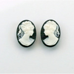 Plastic Cameo - Woman with Ponytail Oval 14x10MM WHITE ON BLACK