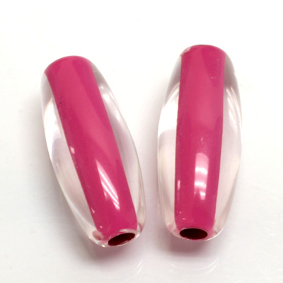 Plastic Bead - Color Lined Smooth Oval 34x15MM CRYSTAL PINK