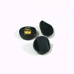 Glass Button - Cut & Polished with 2 bevels and Metal Shank Round 13MM JET