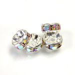 Czech Rhinestone Rondelle - Round 07MM CRYSTAL AB-SILVER