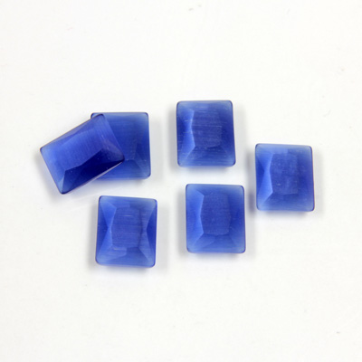 Fiber-Optic Flat Back Stone with Faceted Top and Table - Cushion 10x8MM CAT'S EYE BLUE