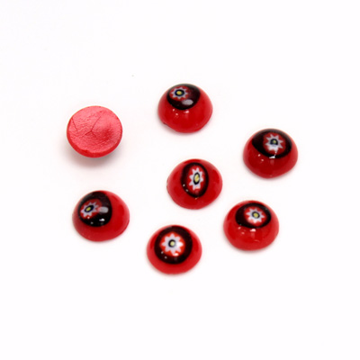 Glass Medium Dome Lampwork Cabochon - Round 07MM VENETIAN RED MOSAIC (04470)