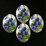 German Plastic Porcelain Decal Painting - Violets (2075) Oval 40x30MM ON CHALKWHITE BASE