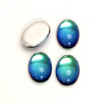 Glass Medium Dome Foiled Cabochon - Coated Oval 14x10MM BERMUDA BLUE