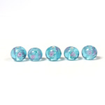 Czech Glass Lampwork Bead - Smooth Round 06MM Flower ON AQUA