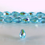 Czech Glass Fire Polish Bead - Pear 10x7MM AQUA AB