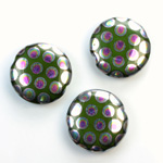 Pressed Glass Peacock Bead - Round 18MM SHINY GREEN