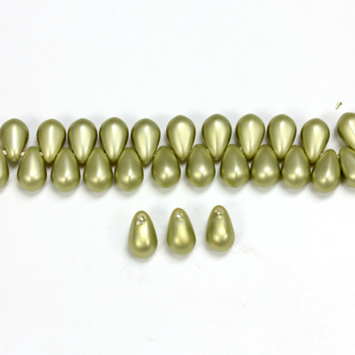 Glass Pendant Pearl Drop 6x4MM MATTE DARK OLIVE