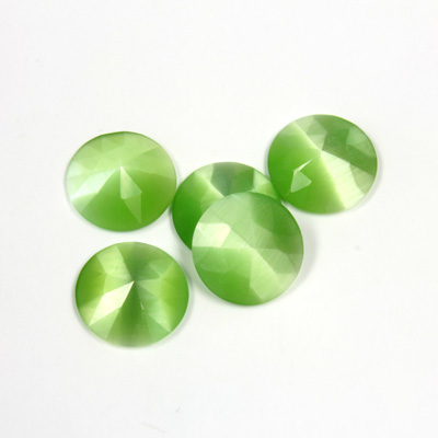 Fiber-Optic Flat Back Cabochon - Rauten Rose Round 11MM CAT'S EYE LT GREEN