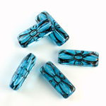 Czech Pressed Glass Engraved Bead - Cushion 20x8MM BLACK ON AQUA