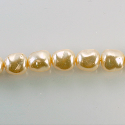 Czech Glass Pearl Bead - Baroque Oblong 12x11MM CREME 70414
