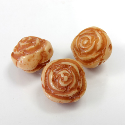 Plastic Engraved Bead -  Flower Rose 16x13MM ANTIQUE DARK IVORY