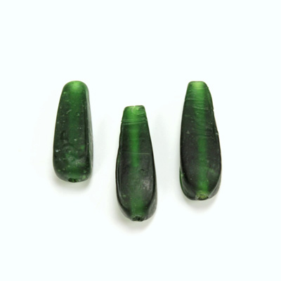 Indian Glass Lampwork Bead - Oblong Smooth 27x9MM MATTE EMERALD
