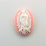 Plastic Cameo - Virgin of Guadalupe Oval 25x18MM WHITE ON PINK