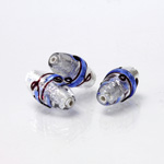 Czech Glass Lampwork Bead - Oval 18x8MM ART DECO SAPPHIRE with SILVER FOIL