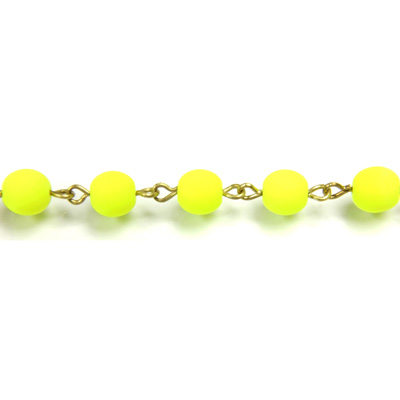 Linked Bead Chain Rosary Style with Glass Pressed Bead - Round 6MM MATTE NEON YELLOW/BRASS
