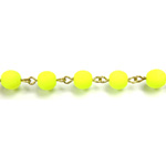 Linked Bead Chain Rosary Style with Glass Pressed Bead - Round 6MM MATTE NEON YELLOW/BRASS