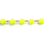 Linked Bead Chain Rosary Style with Glass Pressed Bead - Round 6MM MATTE NEON YELLOW/BRASS