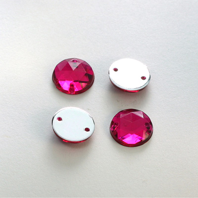 Plastic Flat Back 2-Hole Foiled Sew-On Stone - Round 12MM FUCHSIA