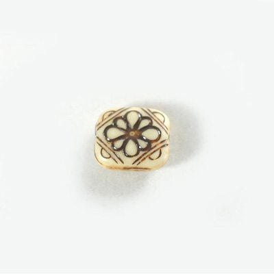 Plastic Engraved Bead - Rectangle 12x11MM ANTIQUE IVORY