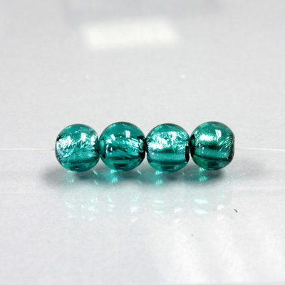 Czech Glass Lampwork Bead - Smooth Round 08MM EMERALD SILVER LINED