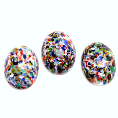 Glass Medium Dome Lampwork Cabochon - Oval 18x13MM MOSAIC WHITE (04660)