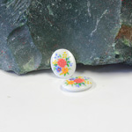 Japanese Glass Porcelain Decal Painting - Flowers Oval 10x8MM MULTI ON CHALKWHITE