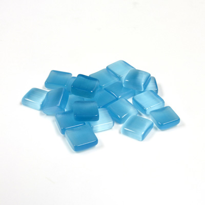 Fiber-Optic Flat Back Buff Top Straight Side Stone - Square 06x6MM CAT'S EYE AQUA