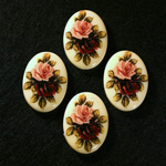 German Plastic Porcelain Decal Painting - 2 Roses (2094) Oval 25x18MM IVORY