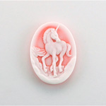 Plastic Cameo - Unicorn Oval 25x18MM WHITE ON ORANGE RED FS