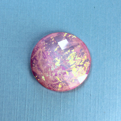 Plastic Flat Back Faceted Cabochons - Rauten Rose - Stone - Round 25MM OPAL ROSE DYED