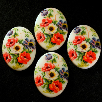 German Plastic Porcelain Decal Painting - Flower (2189) Oval 40x30MM CHALKWHITE